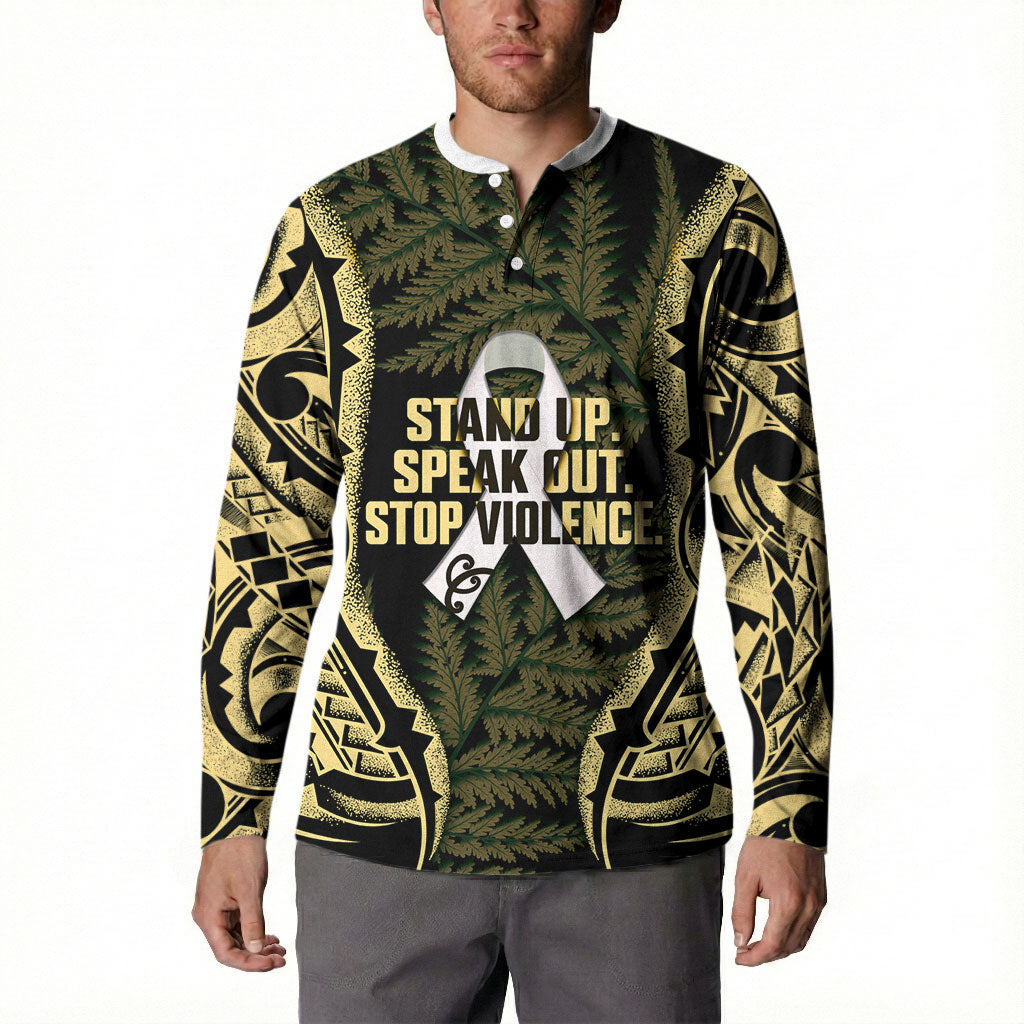 White Ribbon Day New Zealand Button Sweatshirt Respect Women Maori Pattern Yellow LT14 - Polynesian Pride