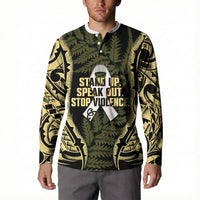 White Ribbon Day New Zealand Button Sweatshirt Respect Women Maori Pattern Yellow LT14 - Polynesian Pride