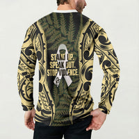 White Ribbon Day New Zealand Button Sweatshirt Respect Women Maori Pattern Yellow LT14 - Polynesian Pride