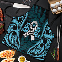 White Ribbon Day New Zealand Apron Respect Women Maori Pattern Blue LT14 Blue - Polynesian Pride
