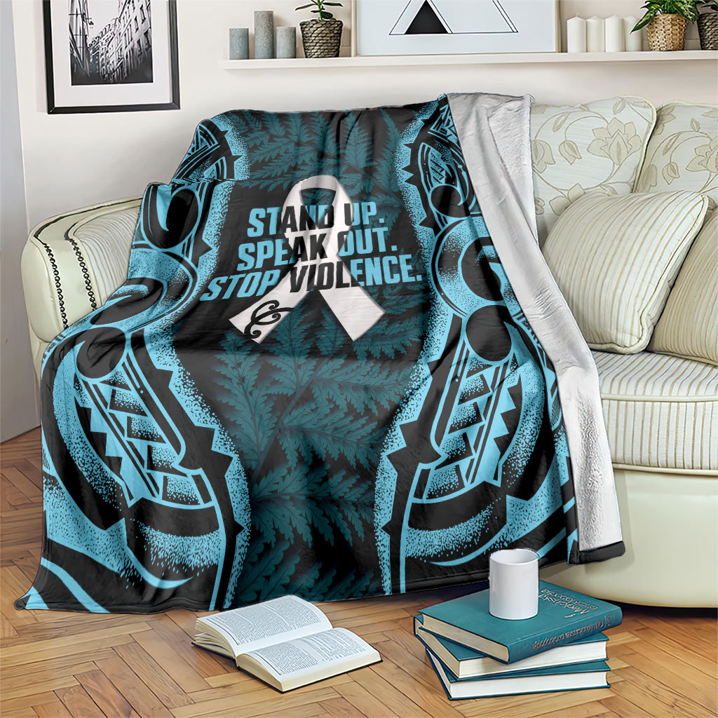 White Ribbon Day New Zealand Blanket Respect Women Maori Pattern Blue LT14 Blue - Polynesian Pride