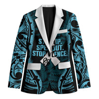White Ribbon Day New Zealand Blazer Respect Women Maori Pattern Blue LT14 Unisex Blue - Polynesian Pride