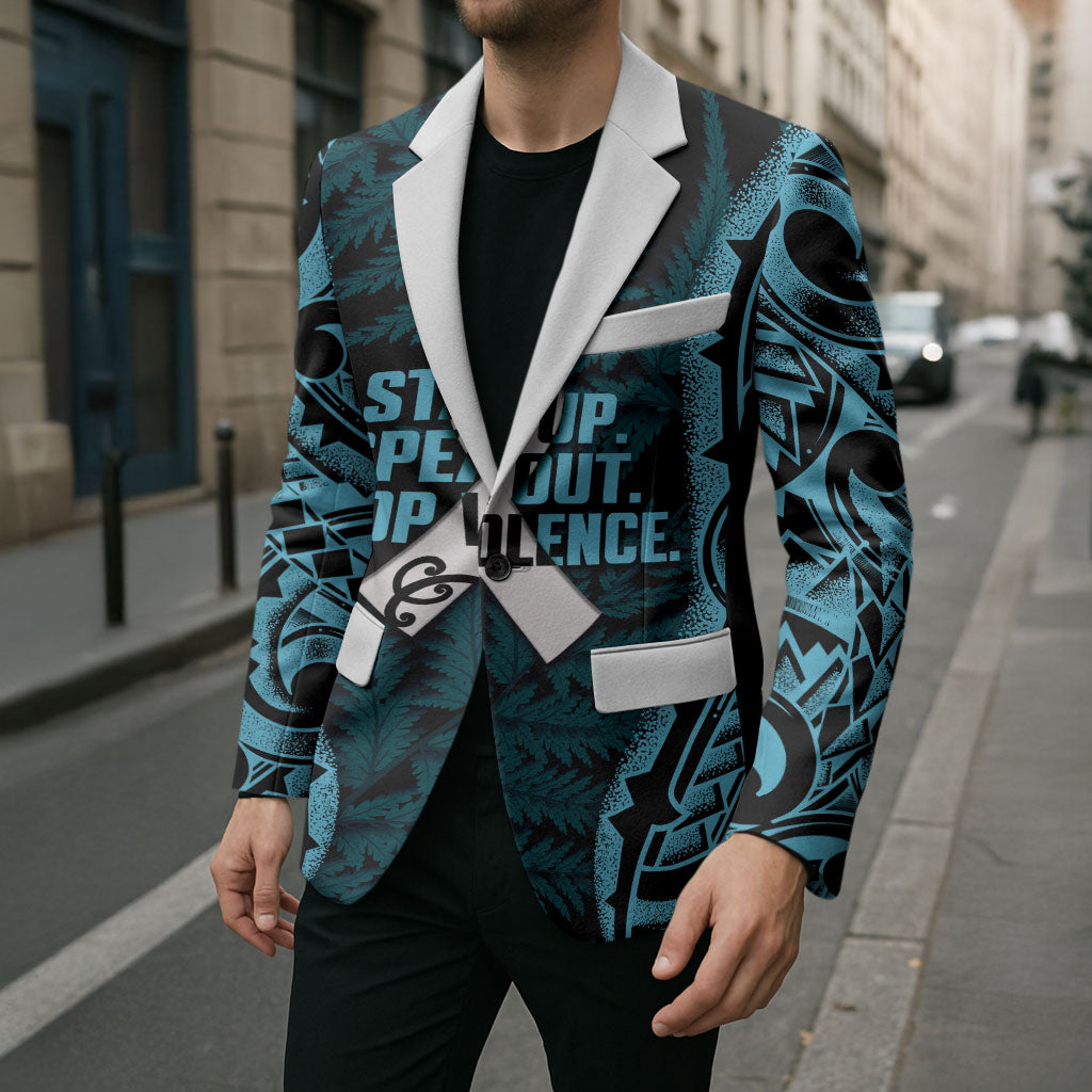 White Ribbon Day New Zealand Blazer Respect Women Maori Pattern Blue LT14 - Polynesian Pride