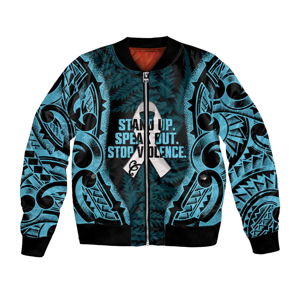 White Ribbon Day New Zealand Bomber Jacket Respect Women Maori Pattern Blue LT14 Unisex Blue - Polynesian Pride