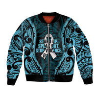 White Ribbon Day New Zealand Bomber Jacket Respect Women Maori Pattern Blue LT14 Unisex Blue - Polynesian Pride