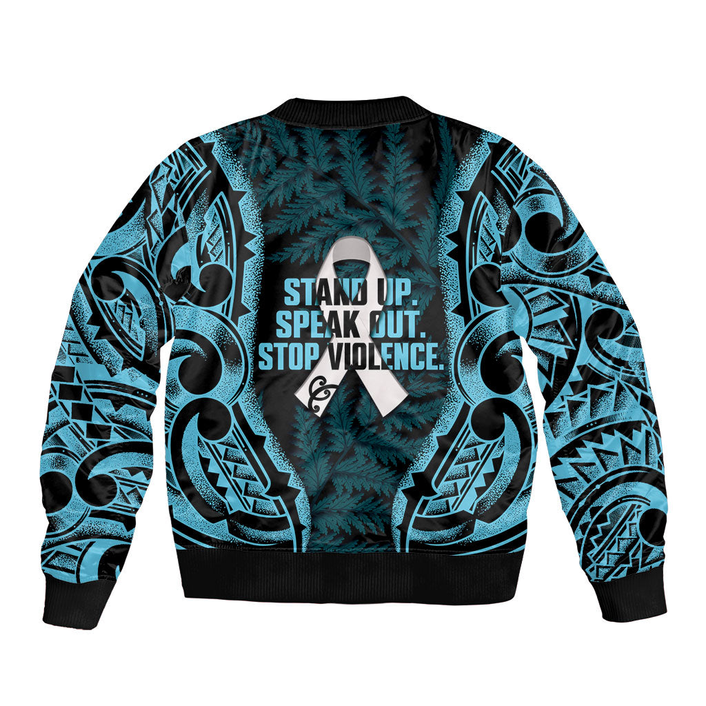 White Ribbon Day New Zealand Bomber Jacket Respect Women Maori Pattern Blue LT14 - Polynesian Pride