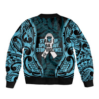 White Ribbon Day New Zealand Bomber Jacket Respect Women Maori Pattern Blue LT14 - Polynesian Pride