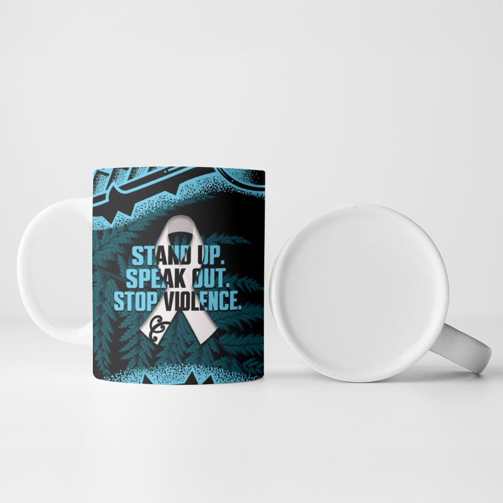 White Ribbon Day New Zealand Ceramic Mug Respect Women Maori Pattern Blue LT14 - Polynesian Pride