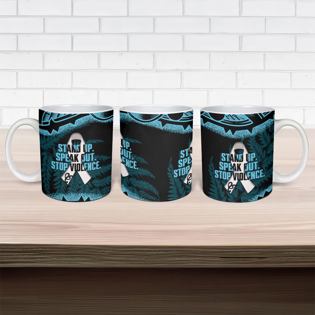 White Ribbon Day New Zealand Ceramic Mug Respect Women Maori Pattern Blue LT14 - Polynesian Pride