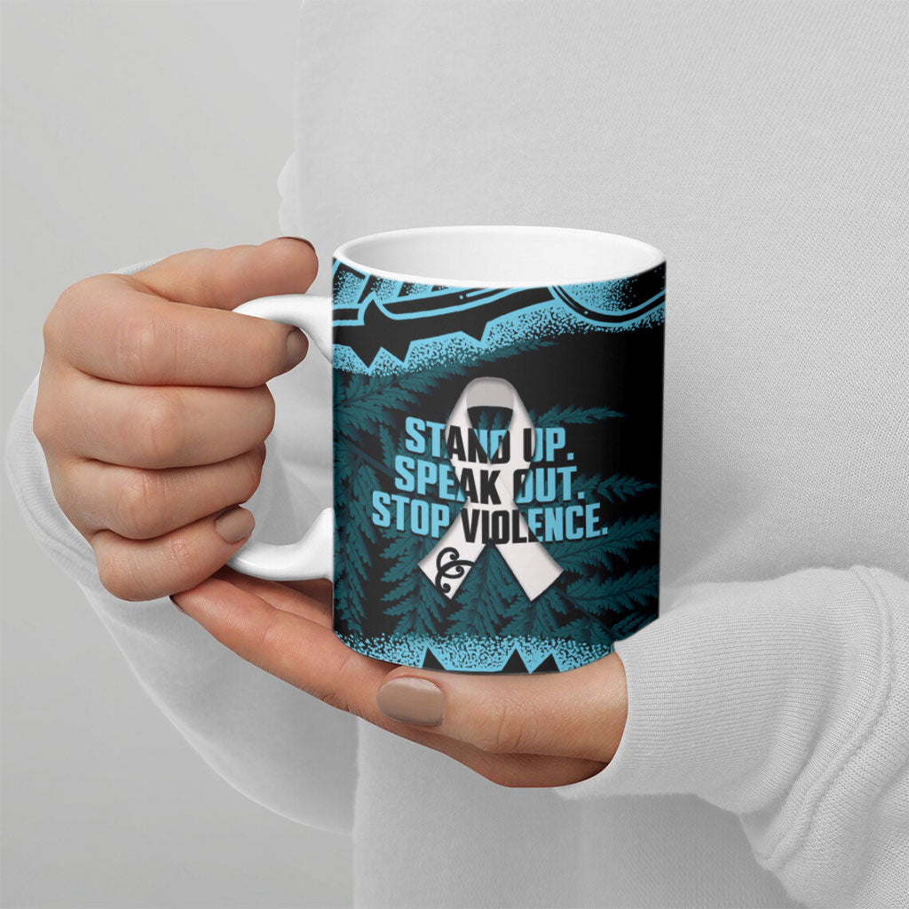 White Ribbon Day New Zealand Ceramic Mug Respect Women Maori Pattern Blue LT14 - Polynesian Pride