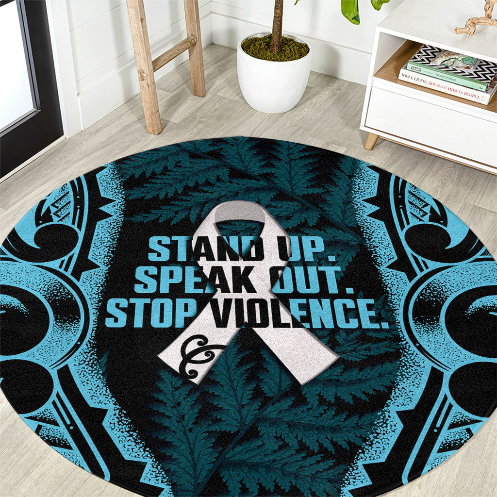 White Ribbon Day New Zealand Round Carpet Respect Women Maori Pattern Blue LT14 Blue - Polynesian Pride