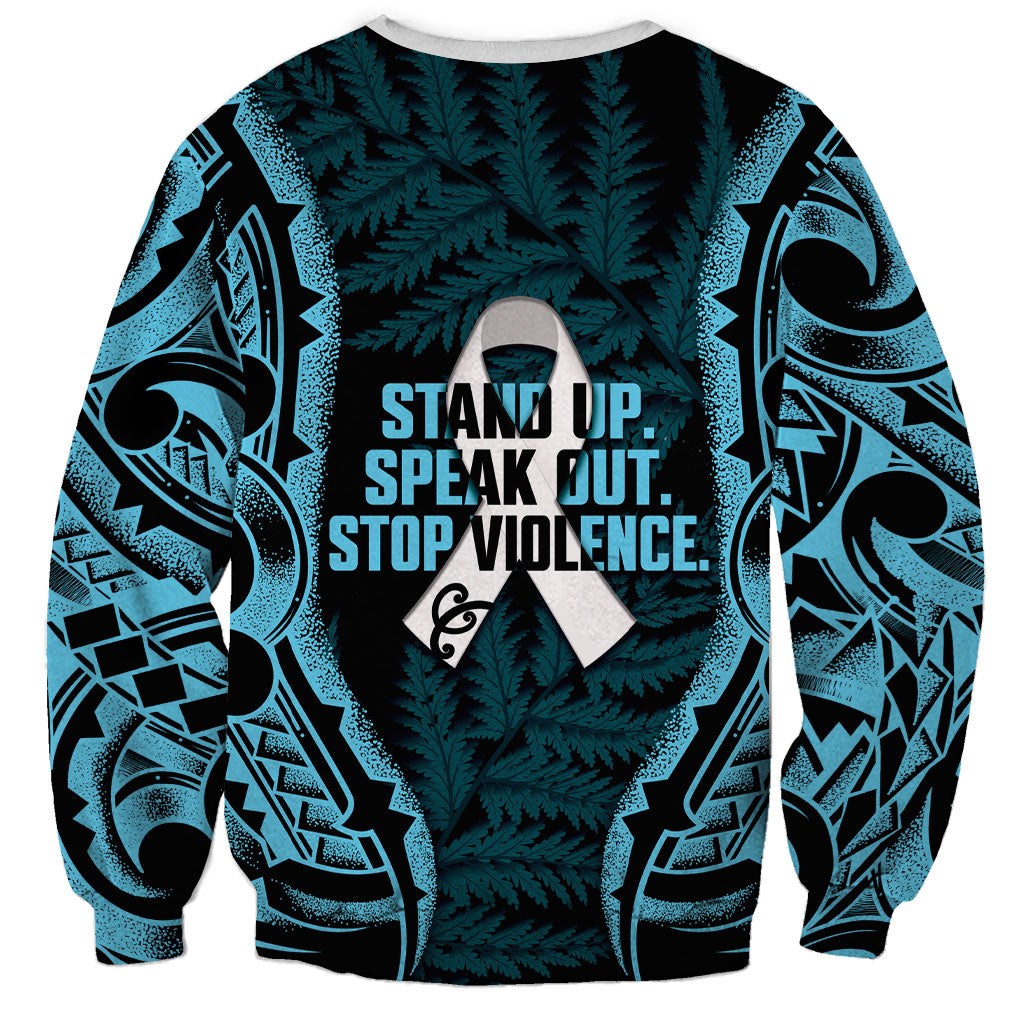 White Ribbon Day New Zealand Sweatshirt Respect Women Maori Pattern Blue LT14 - Polynesian Pride