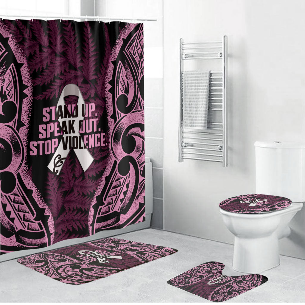 White Ribbon Day New Zealand Bathroom Set Respect Women Maori Pattern Pink LT14 Bathroom Set (4 pcs) Pink - Polynesian Pride