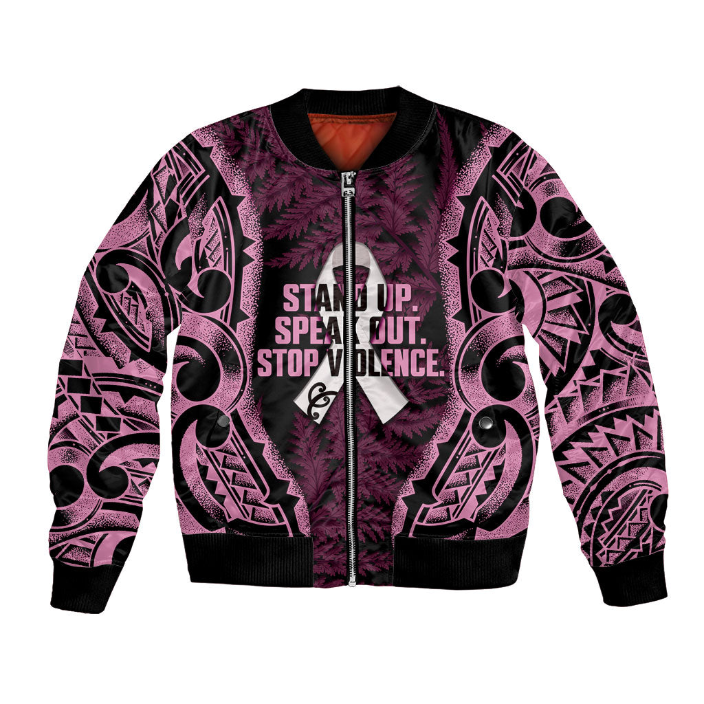 White Ribbon Day New Zealand Bomber Jacket Respect Women Maori Pattern Pink LT14 Unisex Pink - Polynesian Pride