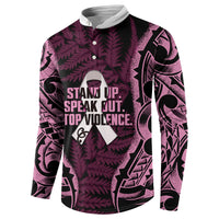 White Ribbon Day New Zealand Button Sweatshirt Respect Women Maori Pattern Pink LT14 - Polynesian Pride