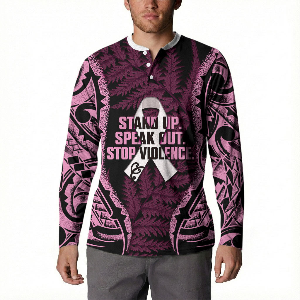 White Ribbon Day New Zealand Button Sweatshirt Respect Women Maori Pattern Pink LT14 - Polynesian Pride