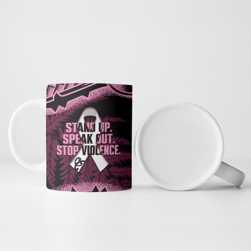 White Ribbon Day New Zealand Ceramic Mug Respect Women Maori Pattern Pink LT14 - Polynesian Pride