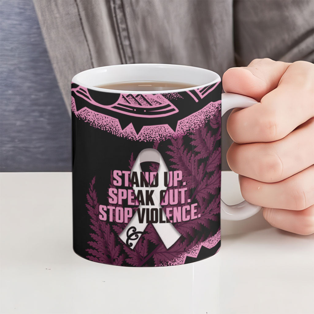 White Ribbon Day New Zealand Ceramic Mug Respect Women Maori Pattern Pink LT14 - Polynesian Pride