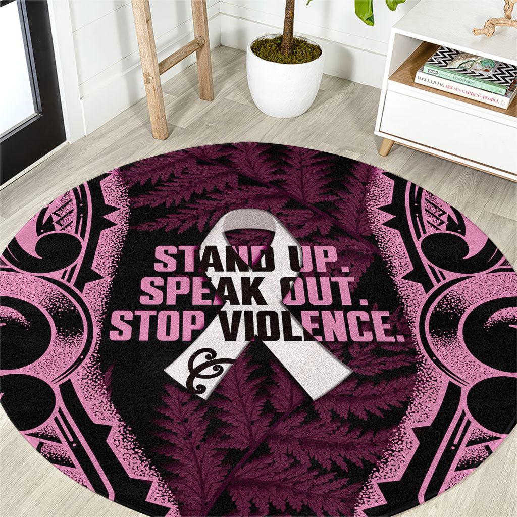 White Ribbon Day New Zealand Round Carpet Respect Women Maori Pattern Pink LT14 Pink - Polynesian Pride