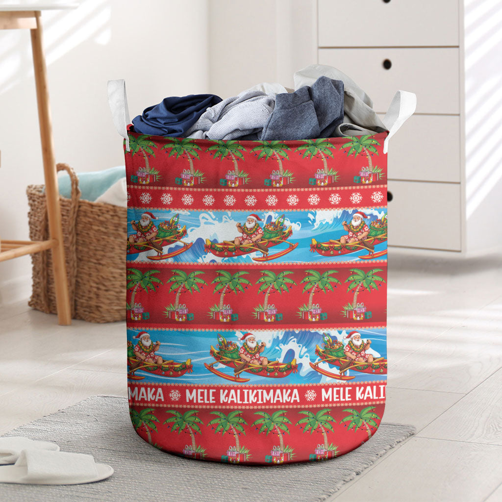 Hawaii Mele Kalikimaka Laundry Basket Outrigger Canoe Santa Festive Palm Seamless LT14 Red - Polynesian Pride