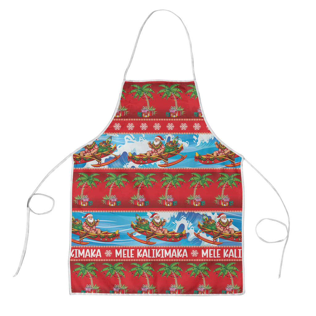 Hawaii Mele Kalikimaka Apron Outrigger Canoe Santa Festive Palm Seamless LT14 Red - Polynesian Pride
