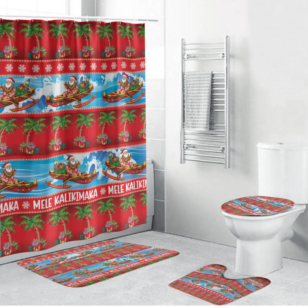 Hawaii Mele Kalikimaka Bathroom Set Outrigger Canoe Santa Festive Palm Seamless LT14 Bathroom Set (4 pcs) Red - Polynesian Pride