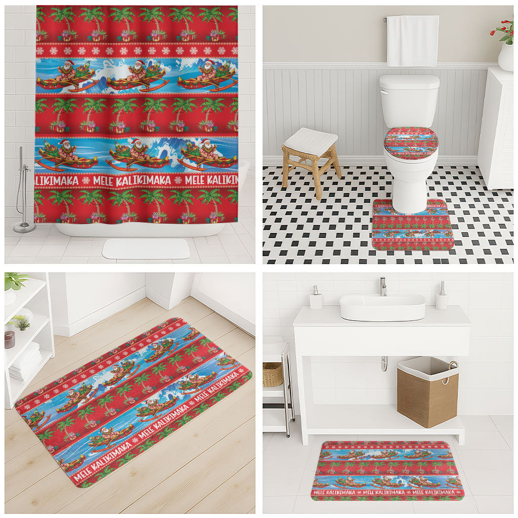 Hawaii Mele Kalikimaka Bathroom Set Outrigger Canoe Santa Festive Palm Seamless LT14 - Polynesian Pride