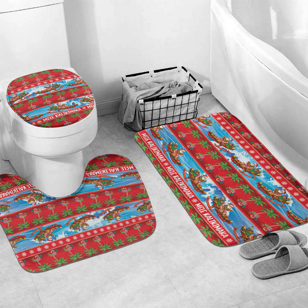 Hawaii Mele Kalikimaka Bathroom Set Outrigger Canoe Santa Festive Palm Seamless LT14 Mat Set Only (3 pcs) One Size Red - Polynesian Pride