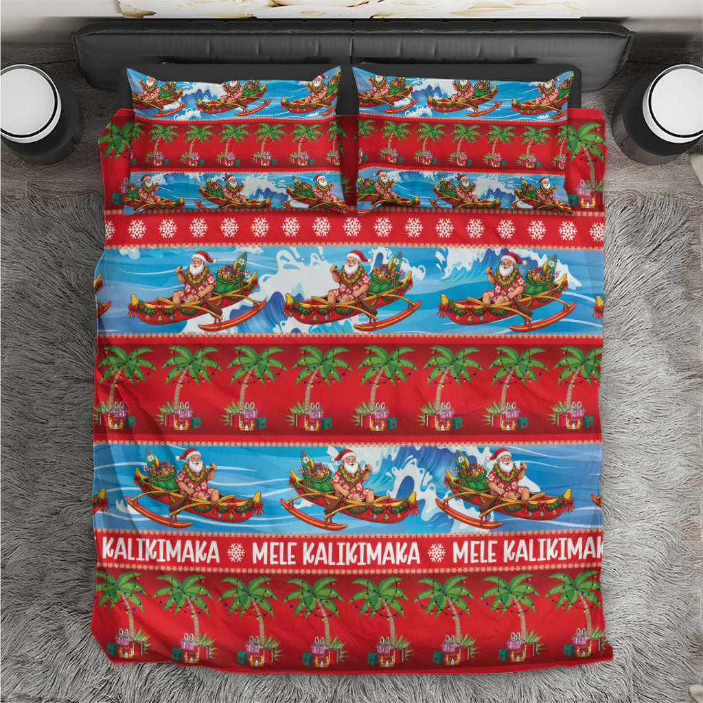 Hawaii Mele Kalikimaka Bedding Set Outrigger Canoe Santa Festive Palm Seamless LT14 Red - Polynesian Pride