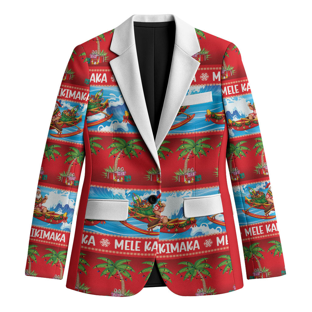 Hawaii Mele Kalikimaka Blazer Outrigger Canoe Santa Festive Palm Seamless LT14 Unisex Red - Polynesian Pride