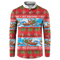 Hawaii Mele Kalikimaka Button Sweatshirt Outrigger Canoe Santa Festive Palm Seamless LT14 Red - Polynesian Pride