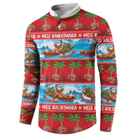 Hawaii Mele Kalikimaka Button Sweatshirt Outrigger Canoe Santa Festive Palm Seamless LT14 - Polynesian Pride