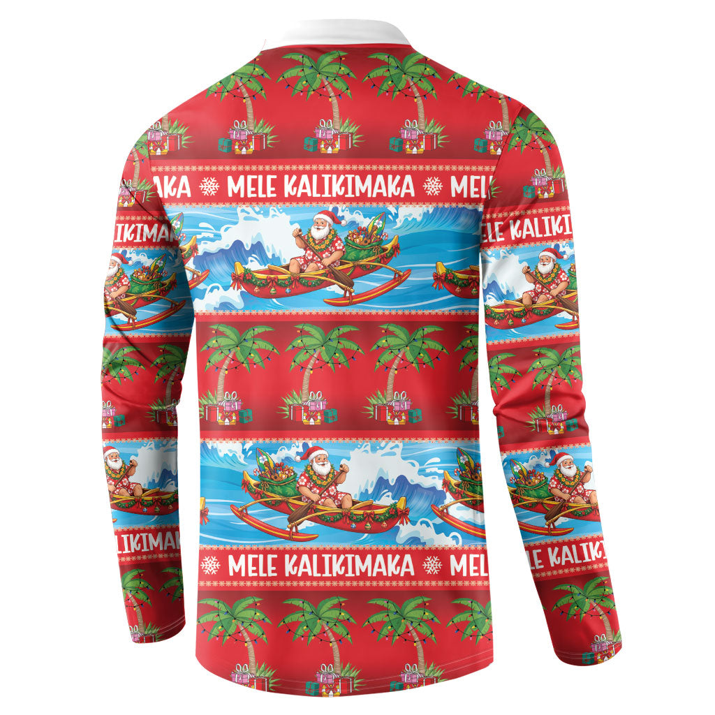 Hawaii Mele Kalikimaka Button Sweatshirt Outrigger Canoe Santa Festive Palm Seamless LT14 - Polynesian Pride