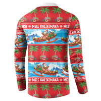 Hawaii Mele Kalikimaka Button Sweatshirt Outrigger Canoe Santa Festive Palm Seamless LT14 - Polynesian Pride