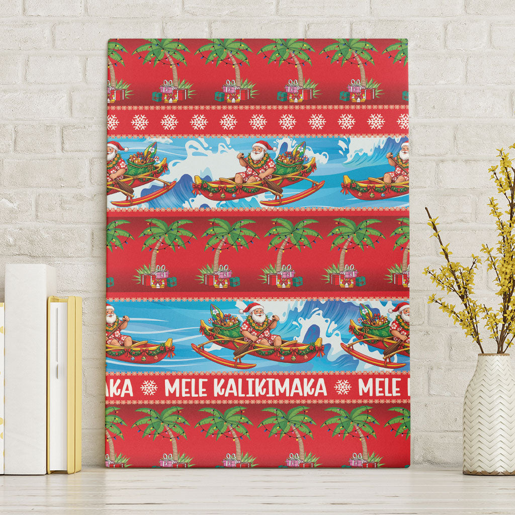 Hawaii Mele Kalikimaka Canvas Wall Art Outrigger Canoe Santa Festive Palm Seamless LT14 Without Frame Red - Polynesian Pride