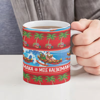 Hawaii Mele Kalikimaka Ceramic Mug Outrigger Canoe Santa Festive Palm Seamless LT14 - Polynesian Pride