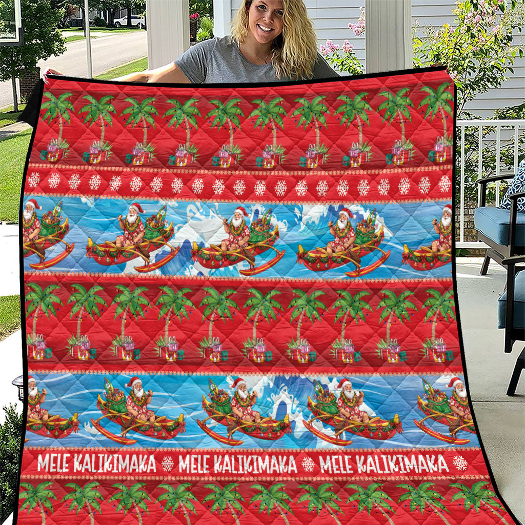 Hawaii Mele Kalikimaka Quilt Outrigger Canoe Santa Festive Palm Seamless LT14 Red - Polynesian Pride