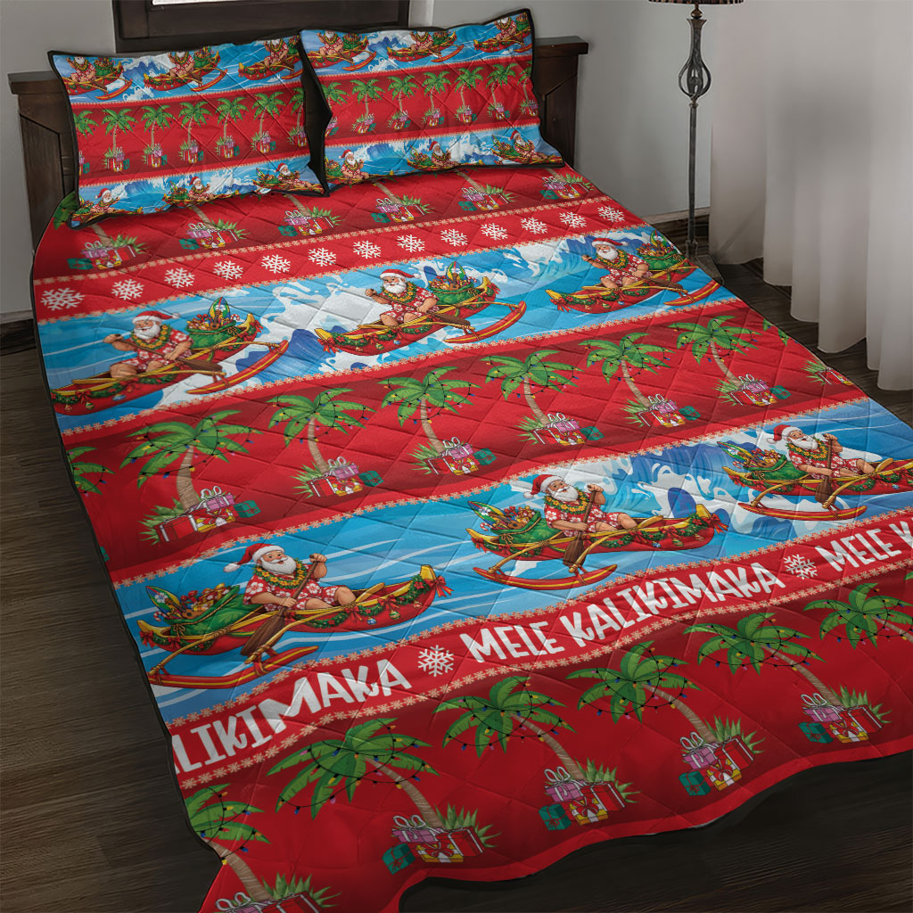 Hawaii Mele Kalikimaka Quilt Bed Set Outrigger Canoe Santa Festive Palm Seamless LT14 Red - Polynesian Pride