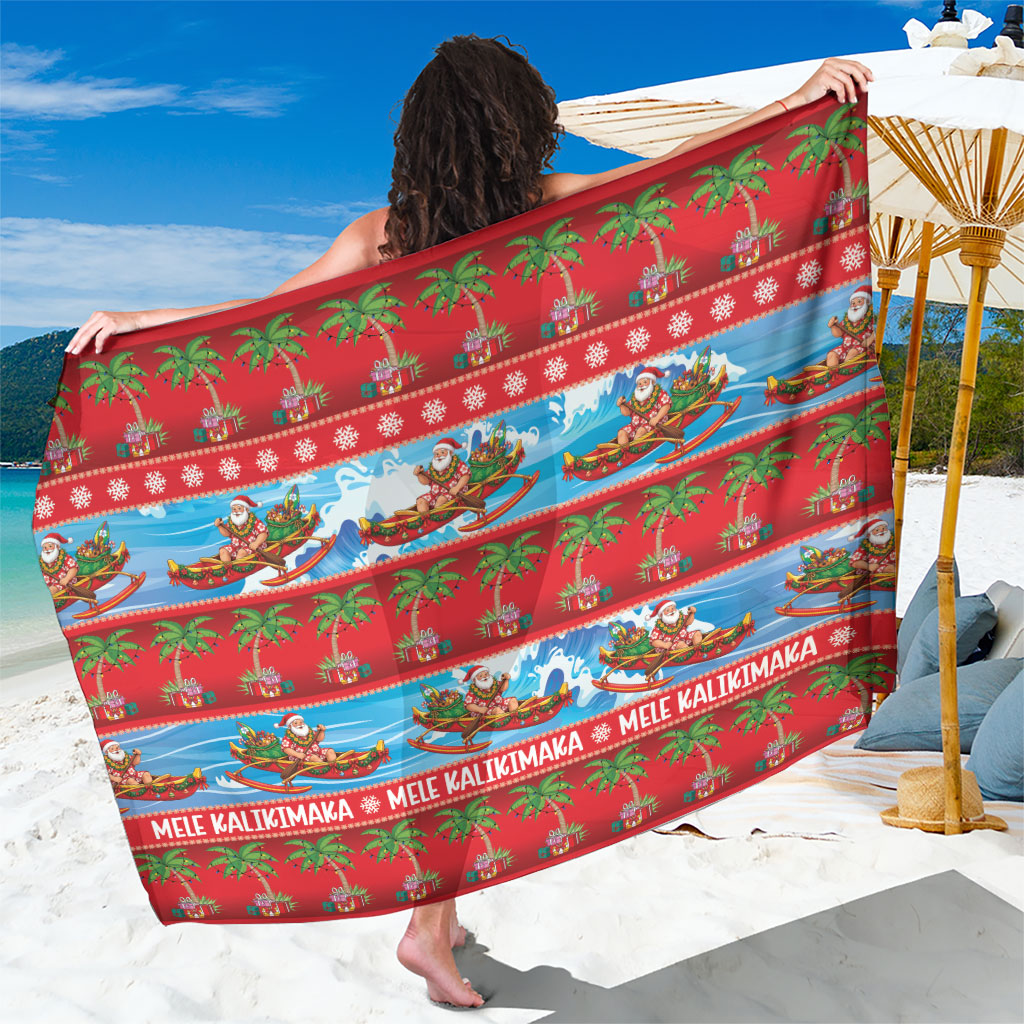 Hawaii Mele Kalikimaka Sarong Outrigger Canoe Santa Festive Palm Seamless LT14 One Size 44 x 66 inches Red - Polynesian Pride