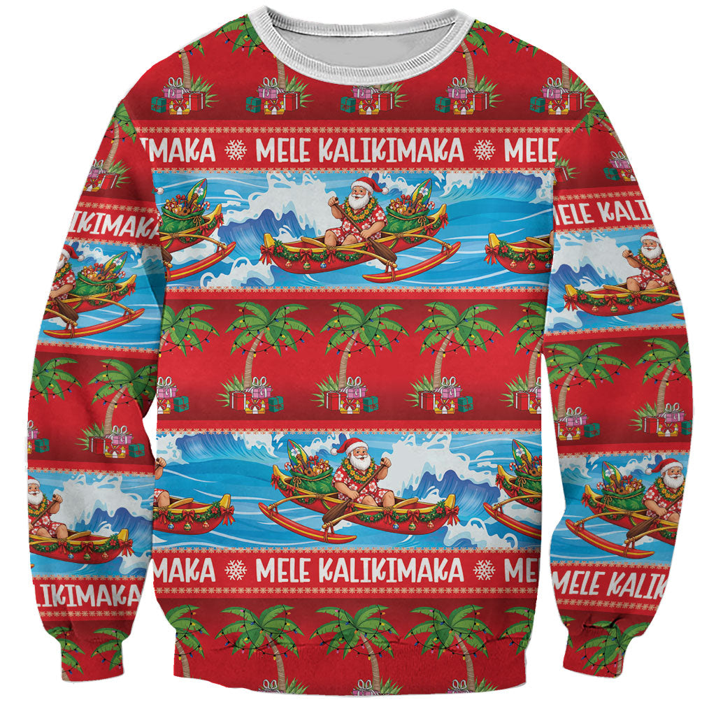 Hawaii Mele Kalikimaka Sweatshirt Outrigger Canoe Santa Festive Palm Seamless LT14 Unisex Red - Polynesian Pride