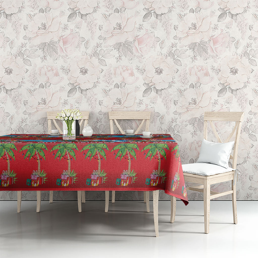 Hawaii Mele Kalikimaka Tablecloth Outrigger Canoe Santa Festive Palm Seamless LT14 - Polynesian Pride