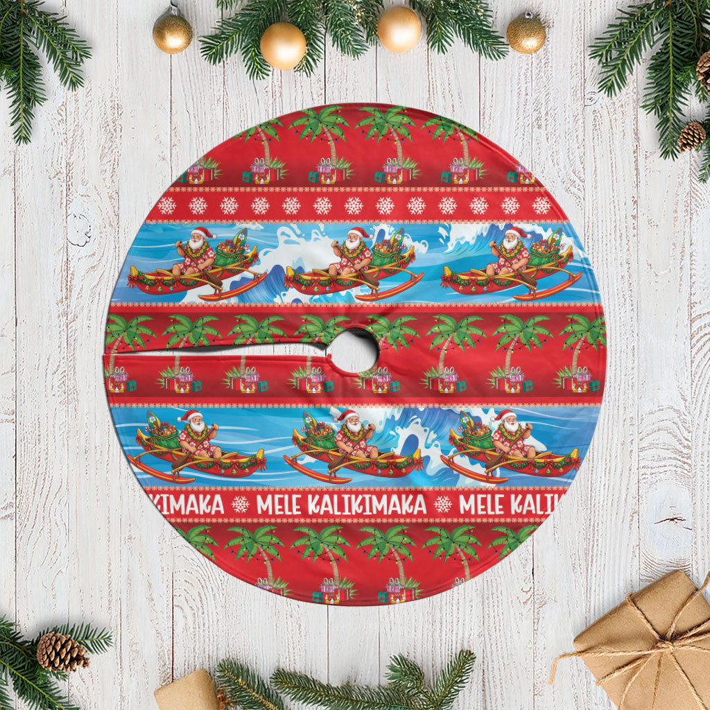 Hawaii Mele Kalikimaka Tree Skirt Outrigger Canoe Santa Festive Palm Seamless LT14 Casual Red - Polynesian Pride