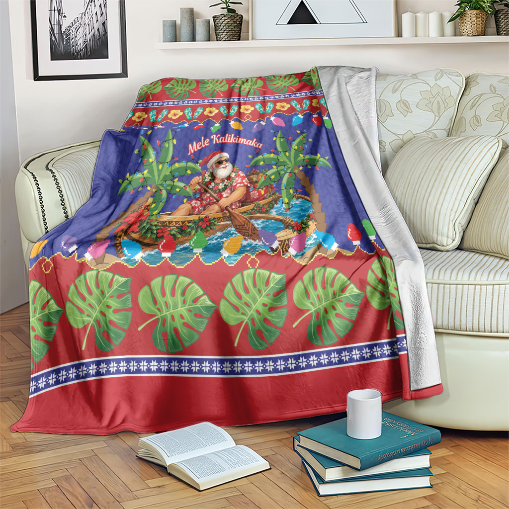 Santa Claus In Outrigger Canoe Hawaii Christmas Blanket Mele Kalikimaka Hawaiian Tropical Vibes LT14 Blue - Polynesian Pride
