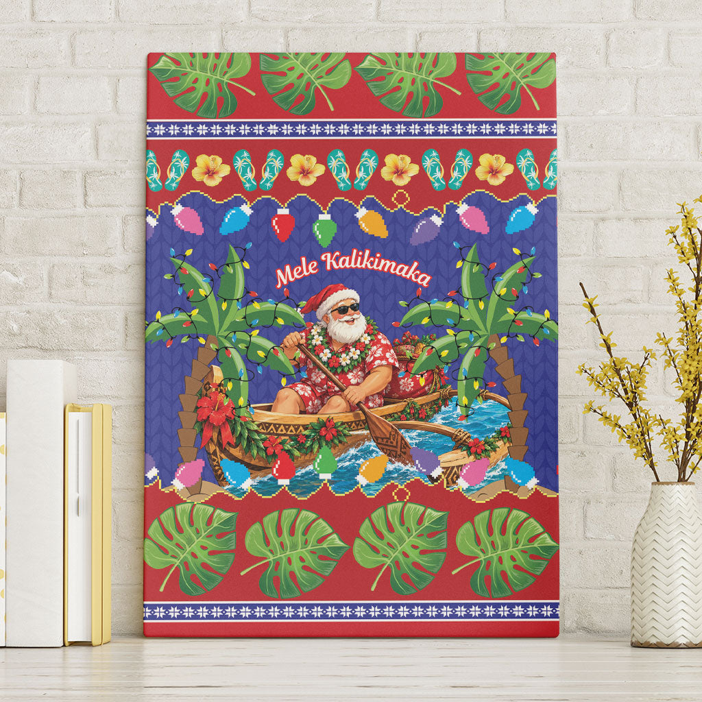 Santa Claus In Outrigger Canoe Hawaii Christmas Canvas Wall Art Mele Kalikimaka Hawaiian Tropical Vibes LT14 Without Frame Blue - Polynesian Pride