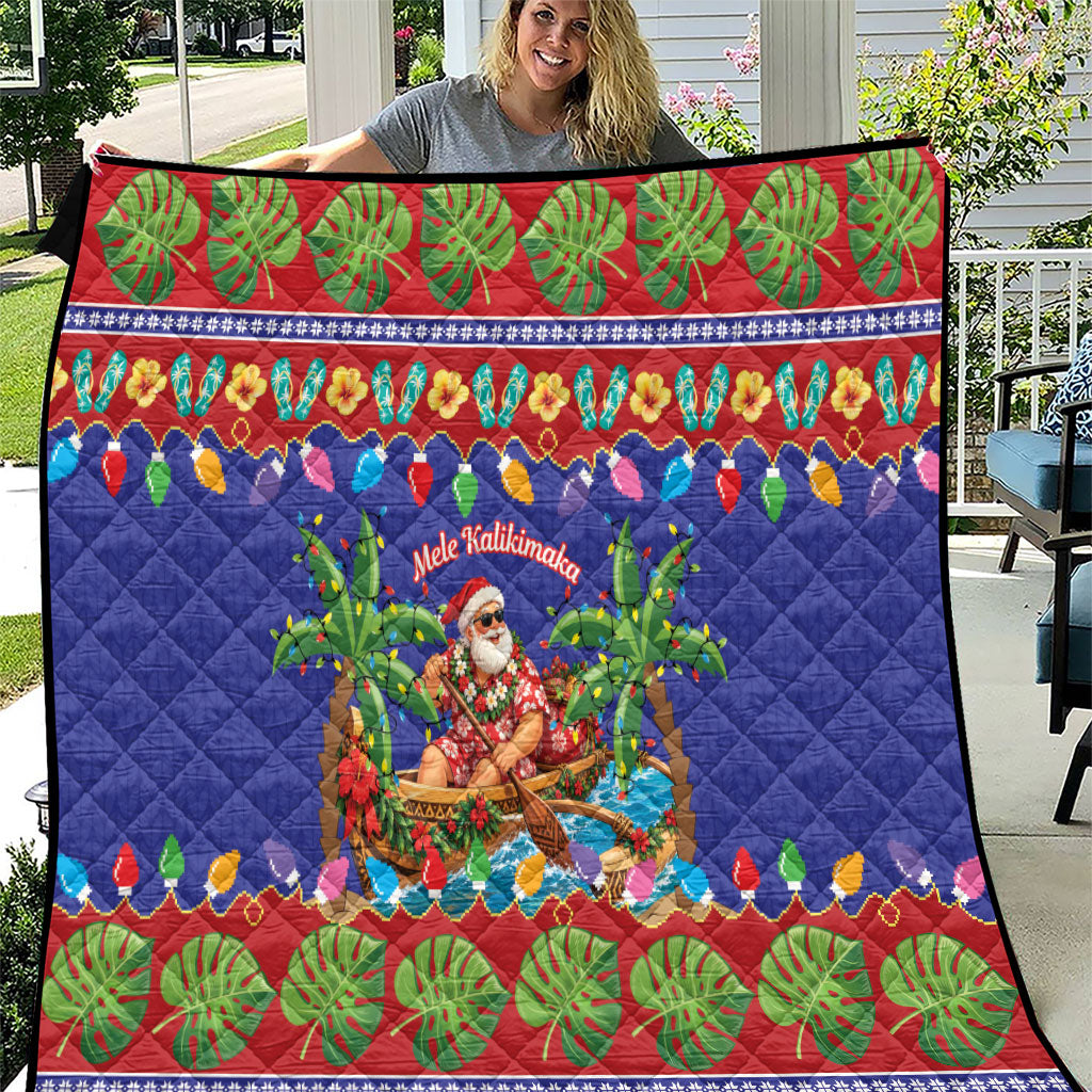 Santa Claus In Outrigger Canoe Hawaii Christmas Quilt Mele Kalikimaka Hawaiian Tropical Vibes LT14 Blue - Polynesian Pride