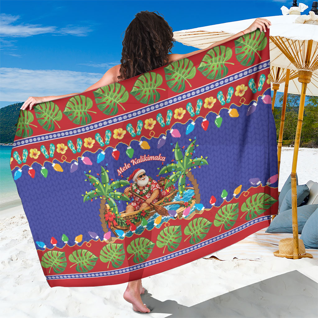 Santa Claus In Outrigger Canoe Hawaii Christmas Sarong Mele Kalikimaka Hawaiian Tropical Vibes LT14 One Size 44 x 66 inches Blue - Polynesian Pride