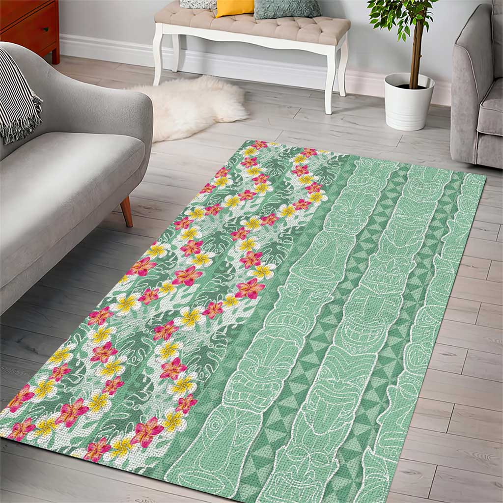 Menthol Green Aloha Hawaii Tiki Area Rug Tropical Plumeria - Seamless Style