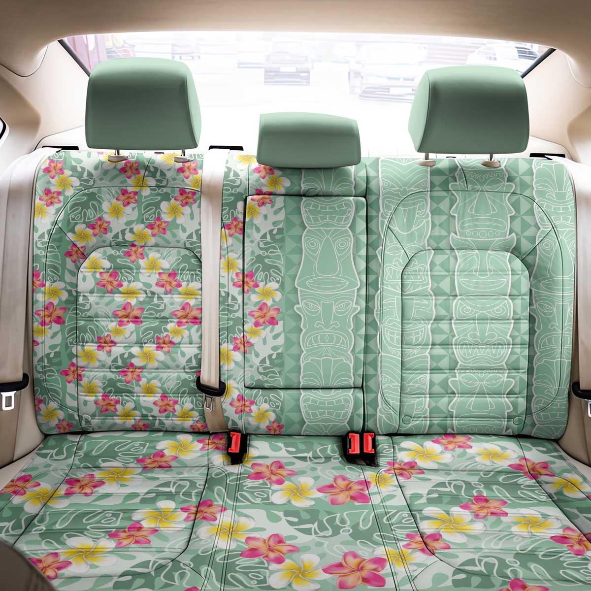 Menthol Green Aloha Hawaii Tiki Back Car Seat Cover Tropical Plumeria - Seamless Style LT14 - Polynesian Pride