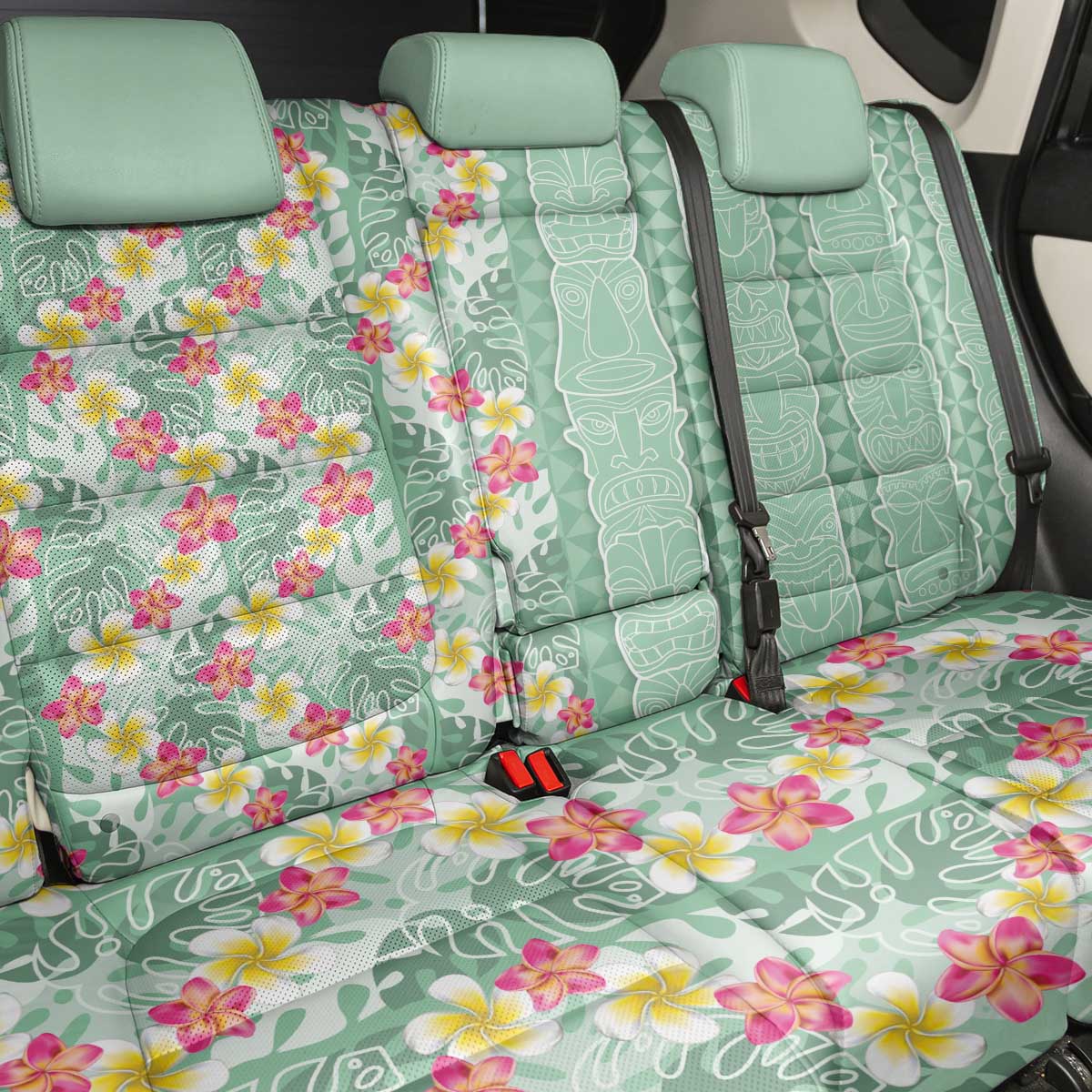 Menthol Green Aloha Hawaii Tiki Back Car Seat Cover Tropical Plumeria - Seamless Style LT14 - Polynesian Pride