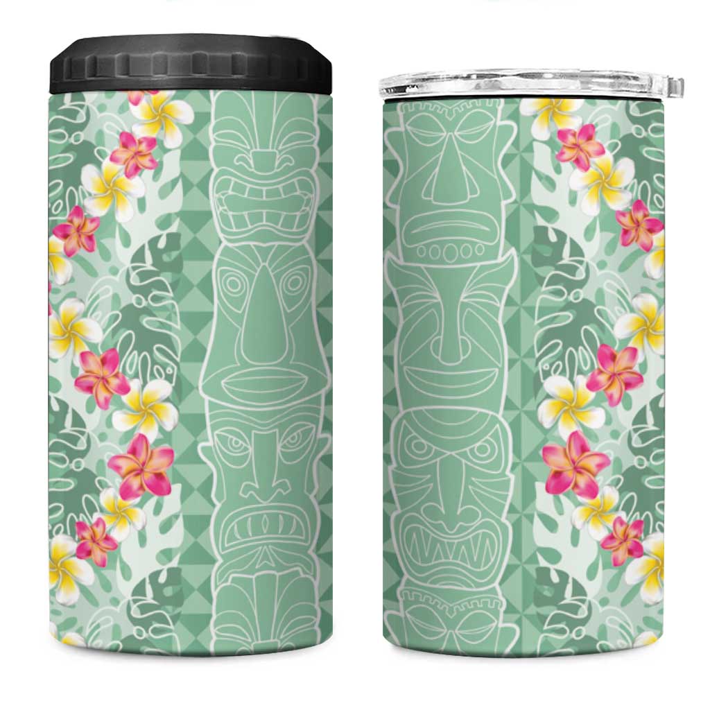 Menthol Green Aloha Hawaii Tiki 4 in 1 Can Cooler Tumbler Tropical Plumeria - Seamless Style